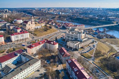 Grodno, Belarus - 10 Mart 2022 - Grodno şehir merkezinin görüntüsü