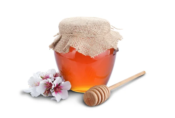 Honey with wood stick — Stock Photo, Image