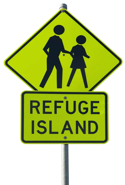 Предупреждающий знак острова убежища — стоковое фото