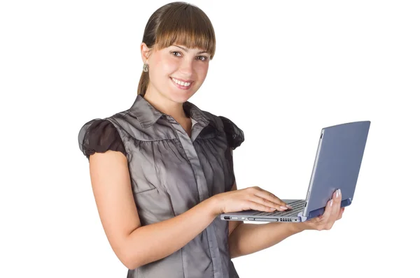 Menina bonita com laptop — Fotografia de Stock