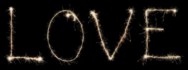 Word love from sparkler — Stock Photo, Image