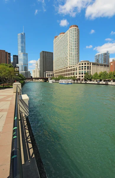 Skyline of Chicago, Illinois along the Chicago River vertical — Stock Photo, Image