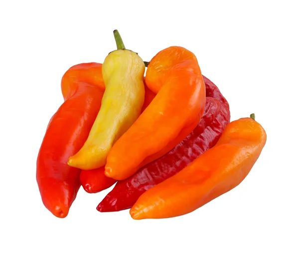 Group of yellow, orange and red peppers isolated against white — Stock Photo, Image