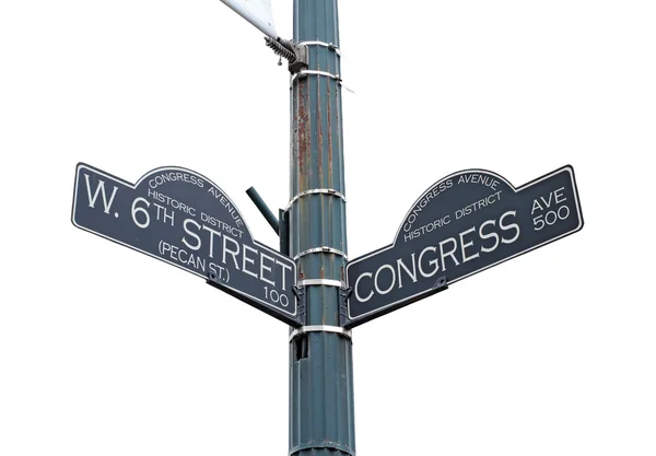 Schild für die West 6th Street und Kongressstraße in austin, texas — Stockfoto