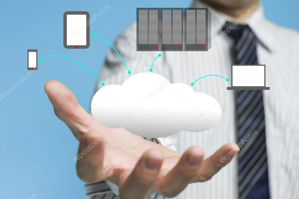 Cloud computing service with a business man