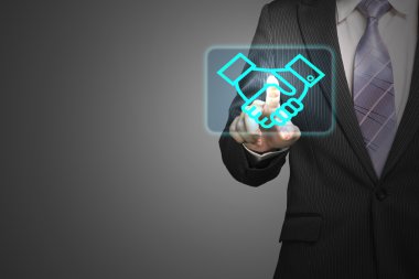 işadamı dokunmatik el simgesi uzayda sallamak, internet bağlantısı, o anlaşma