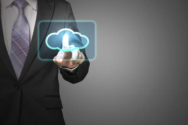 Bulut bilgi işlem hizmet kavramı, işadamı dokunmatik bulut simgesi — Stok fotoğraf