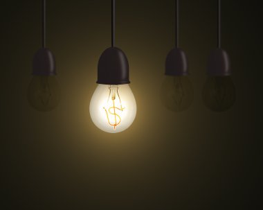 para sembol içten ve unlighting ampul aydınlatma diğerleri karanlık boşluk, fikir mi para kavramı
