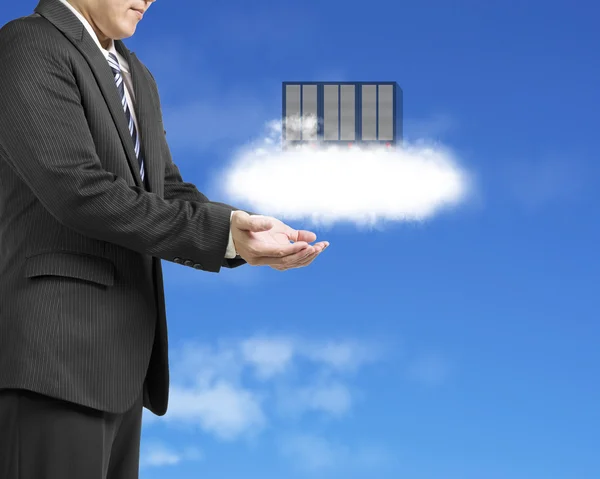 Cloud computing service concept businessman palm opening with cl — Stock Photo, Image