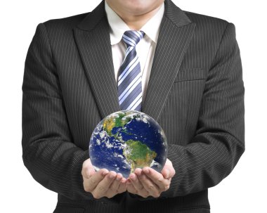 işadamı global harita topta tutun