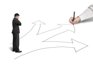 흰색 배경, 다른 생각에 3 가지 방법으로 드로잉 하는 사업