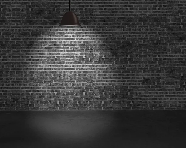 Освітлення стельових ламп цегляною стіною і бетонним ґрунтом — стокове фото