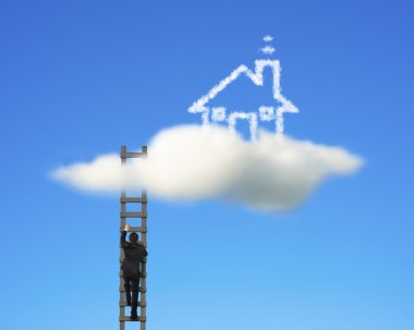 Ahşap Merdiven tırmanma işadamı Cloud house ulaşmak için