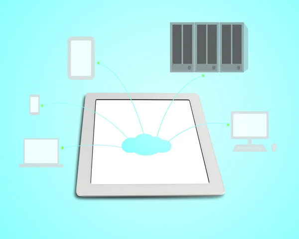 云形图标上平板电脑与其他的电器设备 — 图库照片