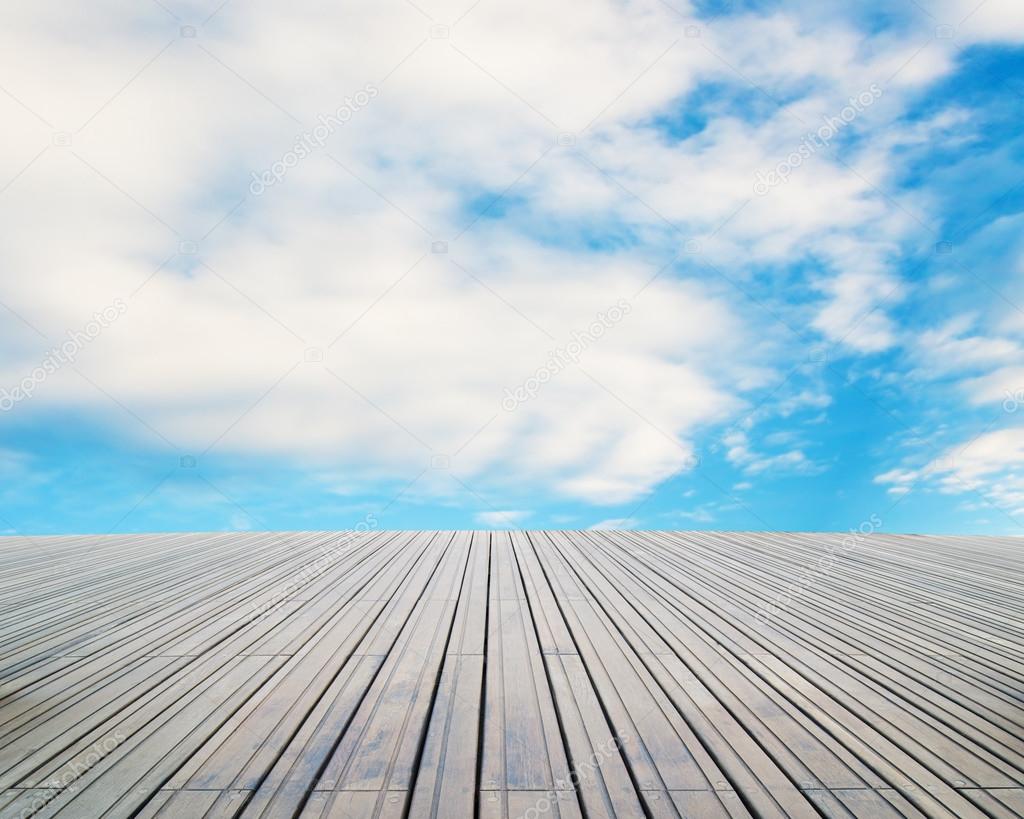 wood floor with cloud and sky