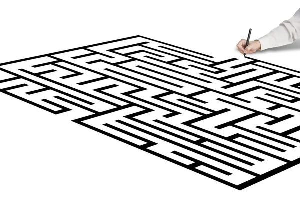 Hand drawing maze in white — Stock Photo, Image