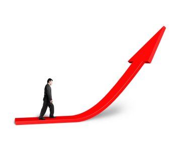 Kırmızı ok büyüyen üzerinde yürüyen işadamı