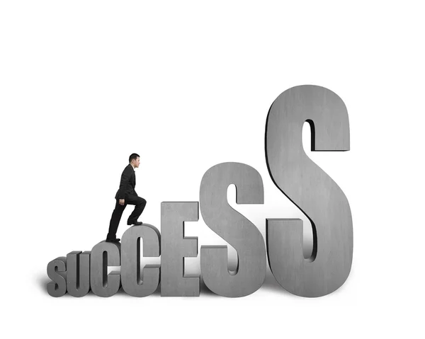 Businessman climbing on success 3d word — Stock Photo, Image