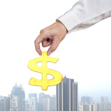 elini tutmak altın 3d para sembol Şehir Manzaralı