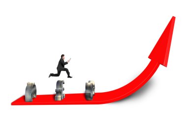 işadamı oku büyüyen para semboller atlama