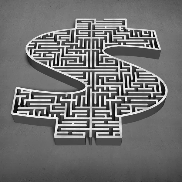 3d concrete money shape maze — Stock Photo, Image