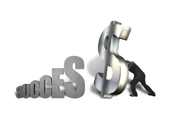 Standing large money symbol for success — Stock Photo, Image