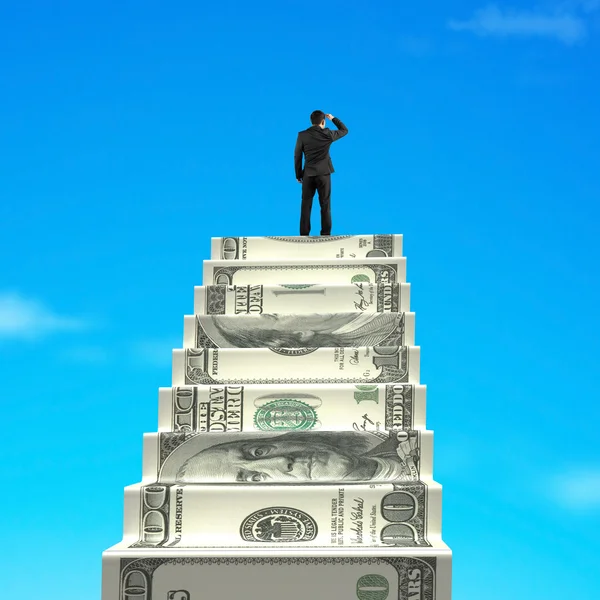 Gazing on top of money stairs — Stock Photo, Image