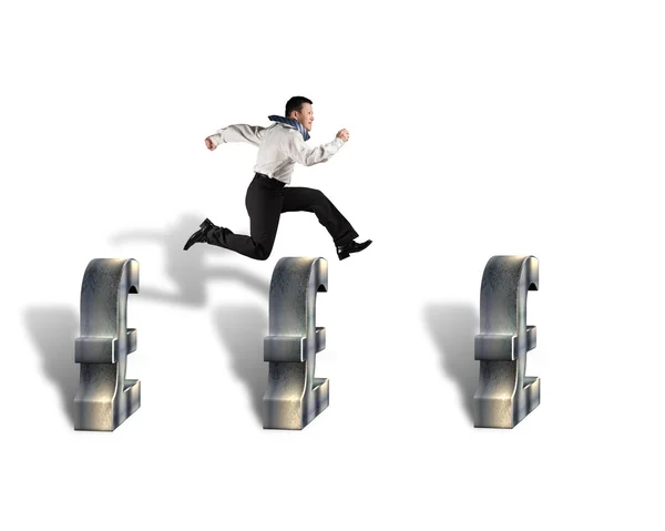 Jumping over pound symbol obstacles — Stock Photo, Image