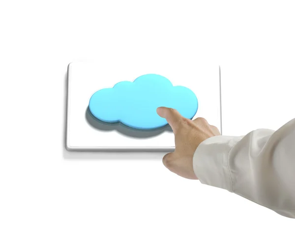 Hand pushing cloud shape button — Stock Photo, Image