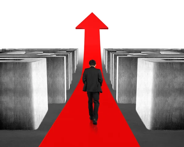 Walking on growing red arrow through 3d maze — Stock Photo, Image