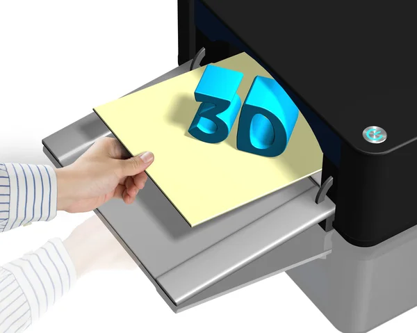 Hand met lade voor 3D-afdrukken product — Stockfoto