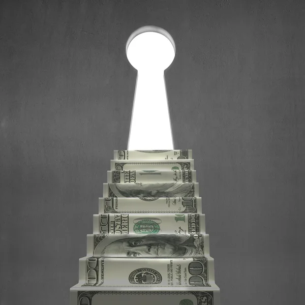 Escaleras de dinero con agujero de forma de llave — Foto de Stock