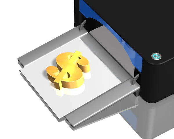 3D guld pengar symbol med skrivare — Stockfoto