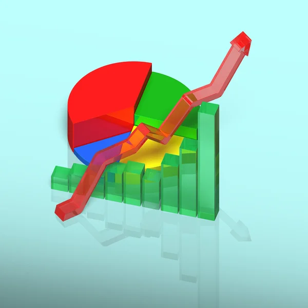 3D діаграма зі зростаючою стрілкою на столі — стокове фото