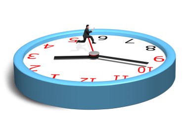 Running and jumping over second hand on clock clipart