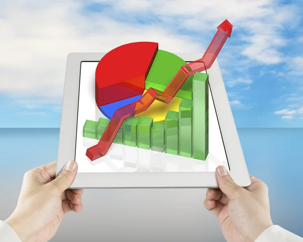 3D-Diagramm auf Tablet mit Handhaltung — Stockfoto