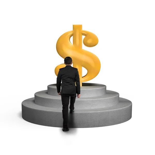 Man climbing on podium toward money symbol — Stock Photo, Image