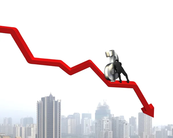 Moving up money symbol on going down arrow — Stock Photo, Image