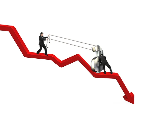 Moving up money symbol on going down arrow — Stock Photo, Image