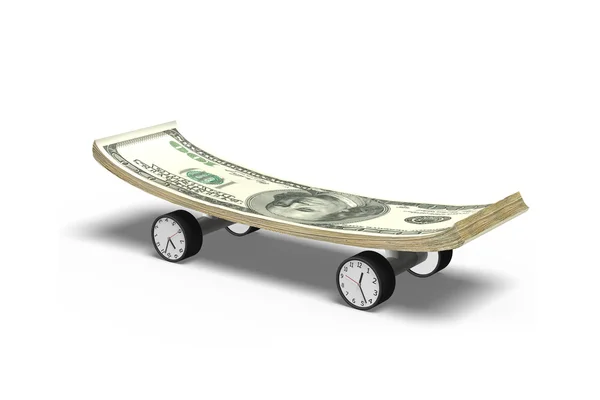 Geld skateboard met klok wielen — Stockfoto