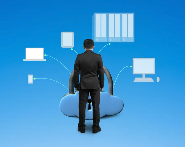 Linker-en rechterpagina computerapparaten met cloud vorm vergrendelen — Stockfoto