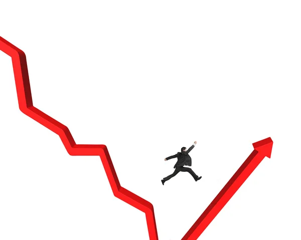Jumping over gap of red arrow — Stock Photo, Image