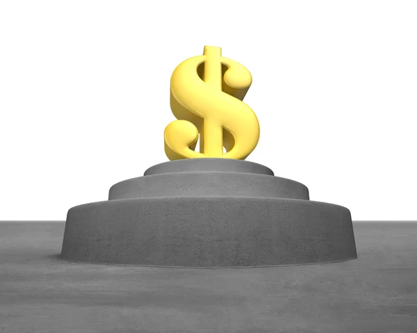 Large golden money symbol on concrete podium — Stock Photo, Image