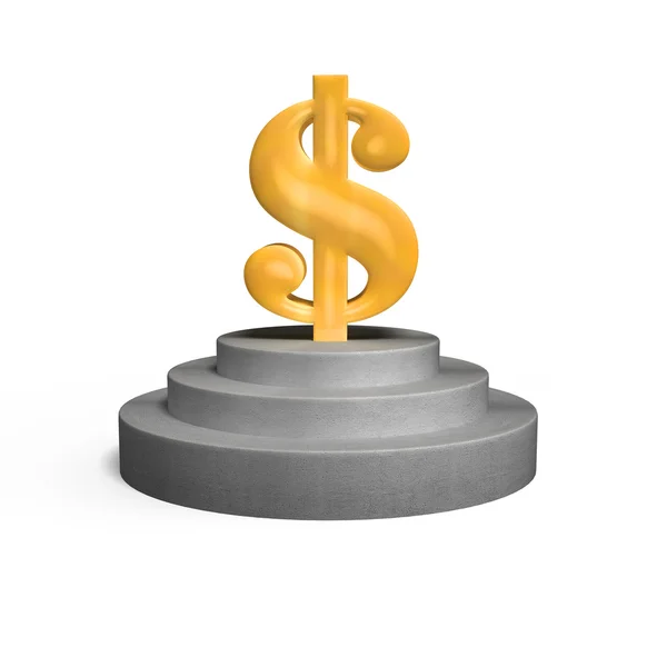 Large gold money symbol on concrete podium — Stock Photo, Image