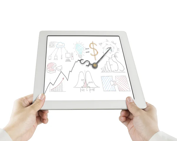 Business concept doodles with clock hands on tablet — Stock Photo, Image