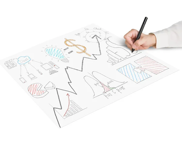 Sketching business concept doodles on paper — Stock Photo, Image