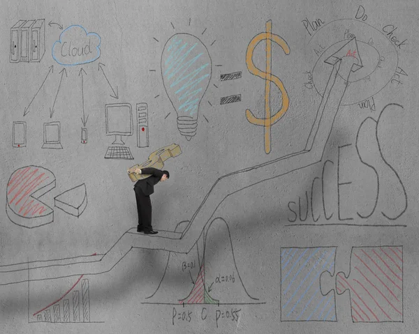 Businessman with business doodles on wall — Stock Photo, Image