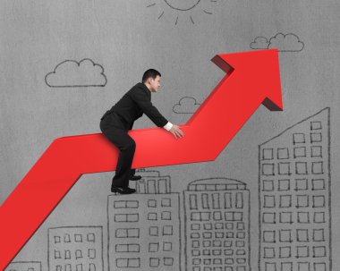 Kırmızı ok üzerinde işadamı ile bina karalamalar duvar