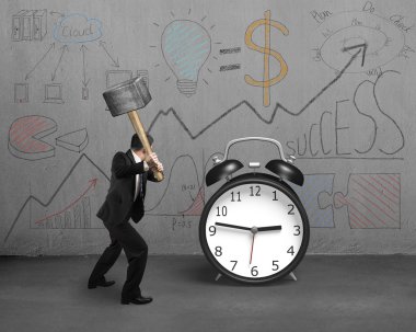 iş işadamı isabet saatiyle duvara doodles