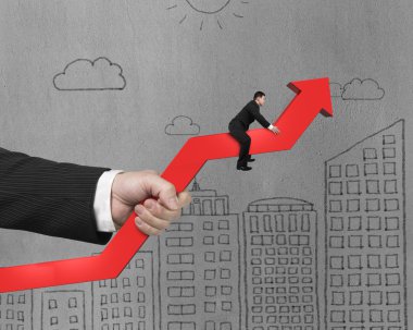 Kırmızı ok ile el ve binalar karalamalar sürme